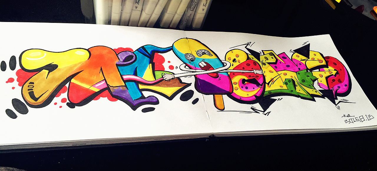 街头涂鸦"手稿"闲时创作 南城大波哥