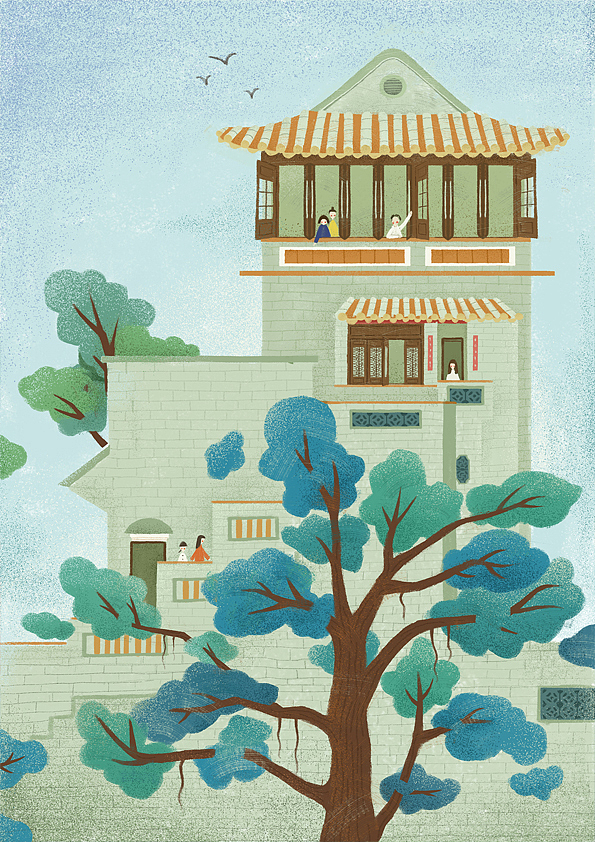 可园最高地方是“邀山阁”,是主人观览远近景物的最佳处。“
那天一起去的朋友在上面挥手的样子我还记得~<br><br>(资料大部分来自百度百科,有兴趣的同学可以自行百度。票价也只要8元,学生证半价,还是很值得去看看的。)