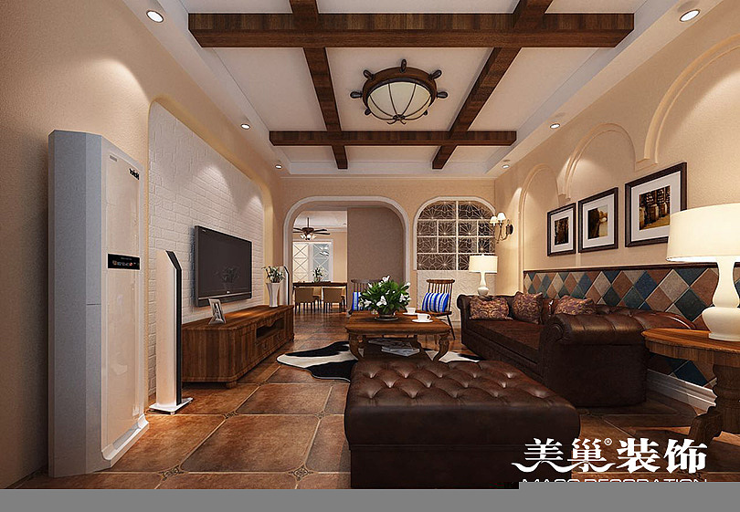 嘉韵公园里装修,130平美式风格样板间设计——客厅布局