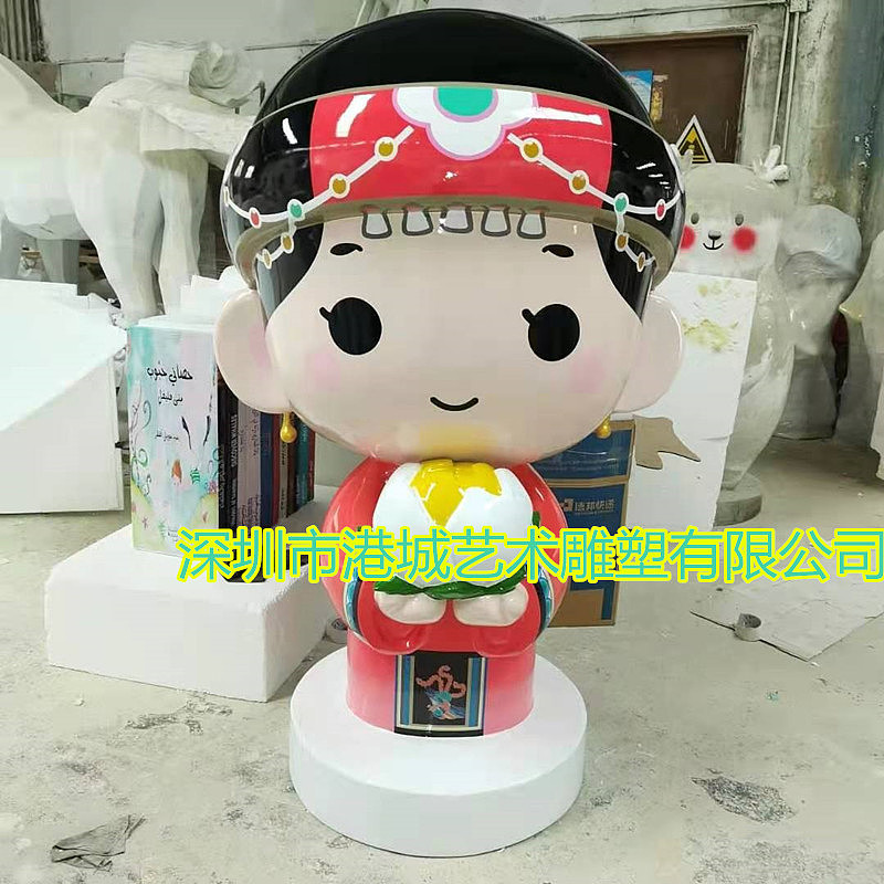 京族吉祥物形象卡通男女孩玻璃钢哈哥哈妹娃娃人偶雕像