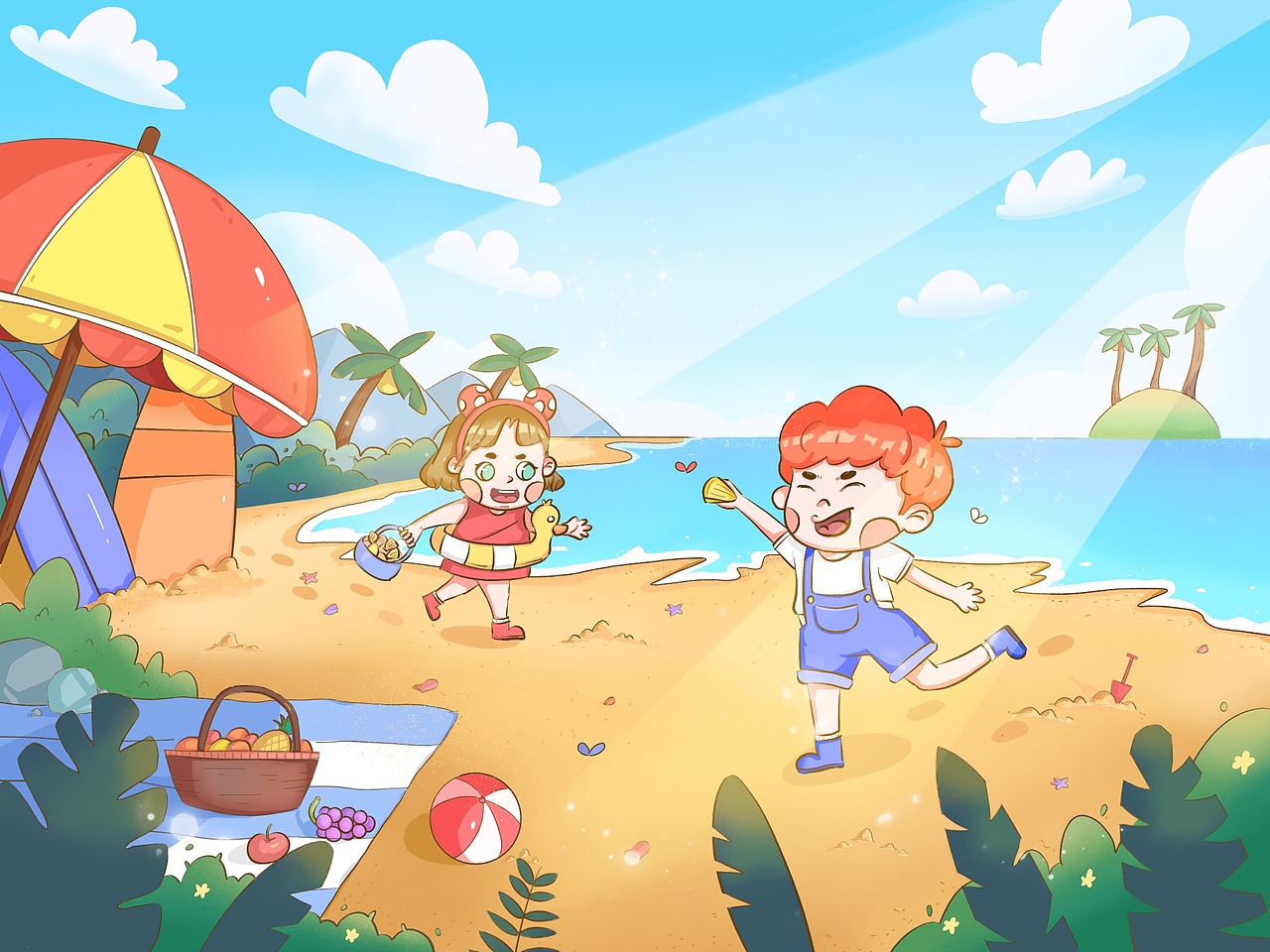 夏天到了，我们一起去海边吧（图ZMjUzMTE0MDUy） - 儿童插画 - 站酷设计师江阿册原创素材 - 站酷ZCOOL