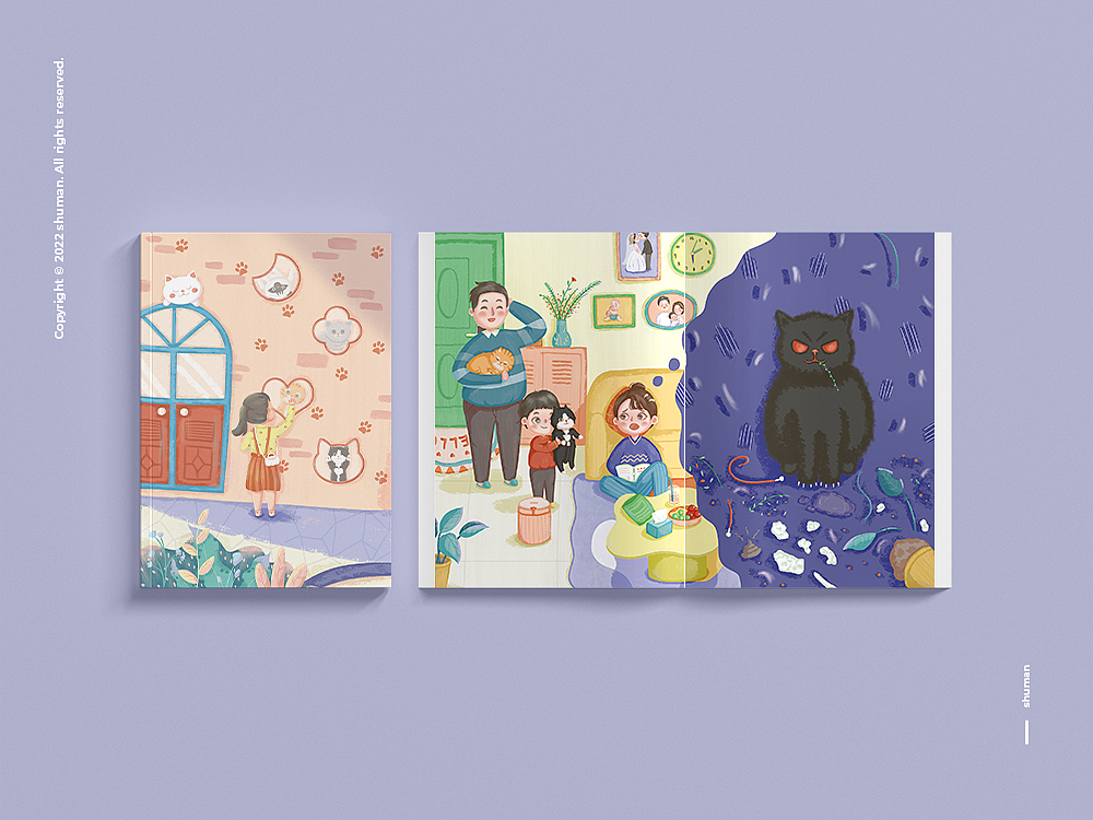 橘猫妹妹和黑猫弟弟（图ZMzA1NTE0MTg0） - 儿童插画 - 站酷设计师书曼原创素材 - 站酷ZCOOL