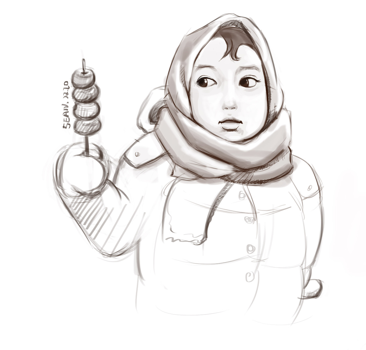 本来是外头看东西,我就给加了一个侧脸看着糖葫芦.