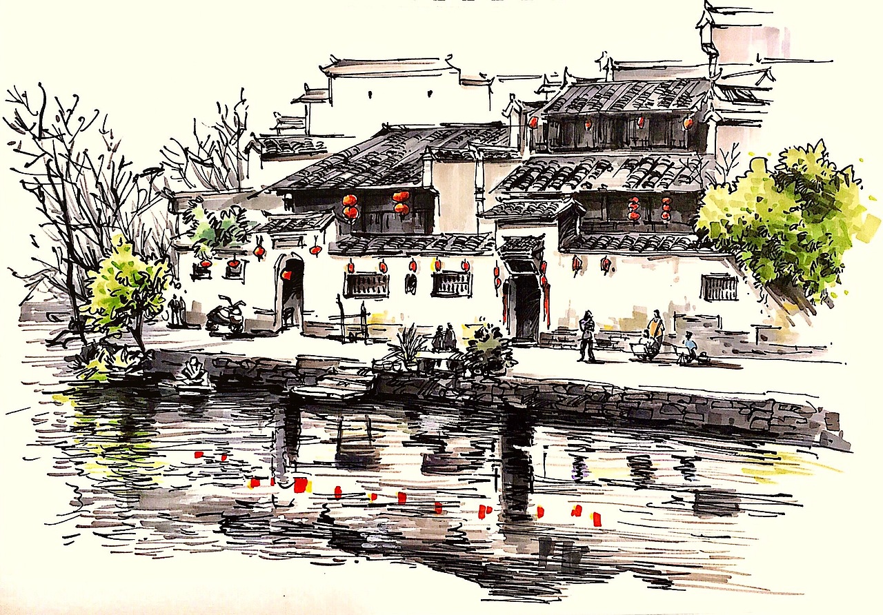 钢笔手绘（1）徽派（图ZNzkzNzc2NDA=） - 创作习作 - 站酷设计师雯小原创素材 - 站酷ZCOOL
