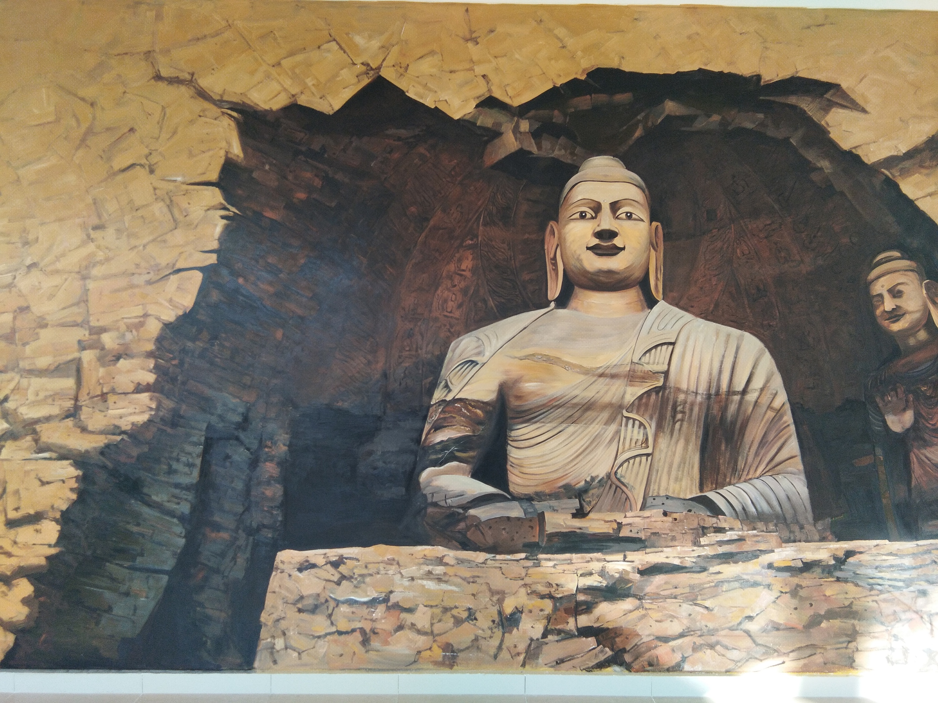 石窟大佛墙体彩绘|插画|新锐潮流插画|太原墙绘太原手绘 - 原创作品