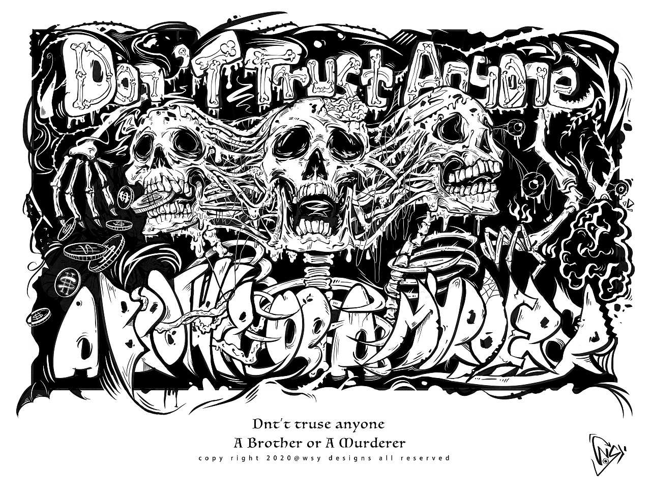 黑白插画 A brother or A murderer