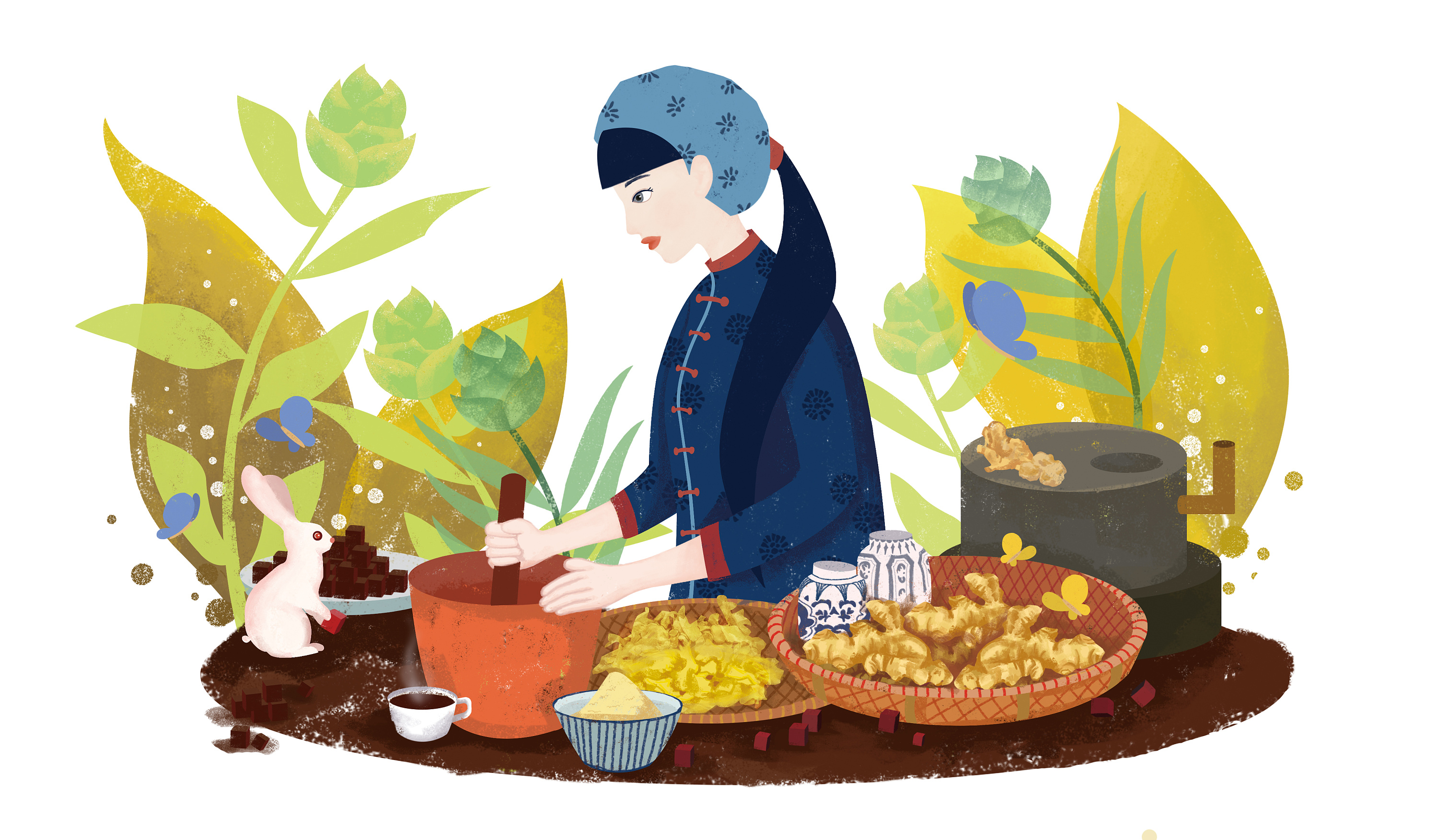 农产品 姜茶 原创商业插画