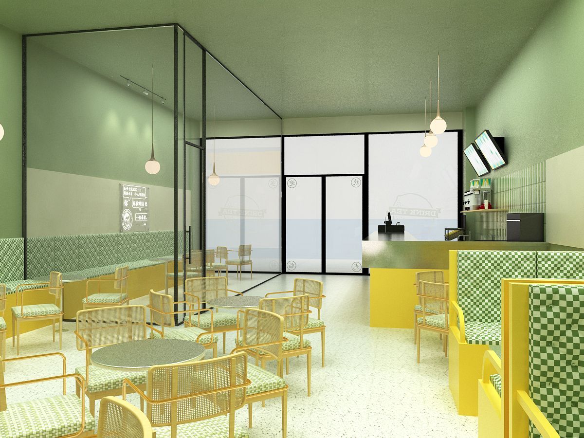 饮料柠檬茶连锁店 绿白色调