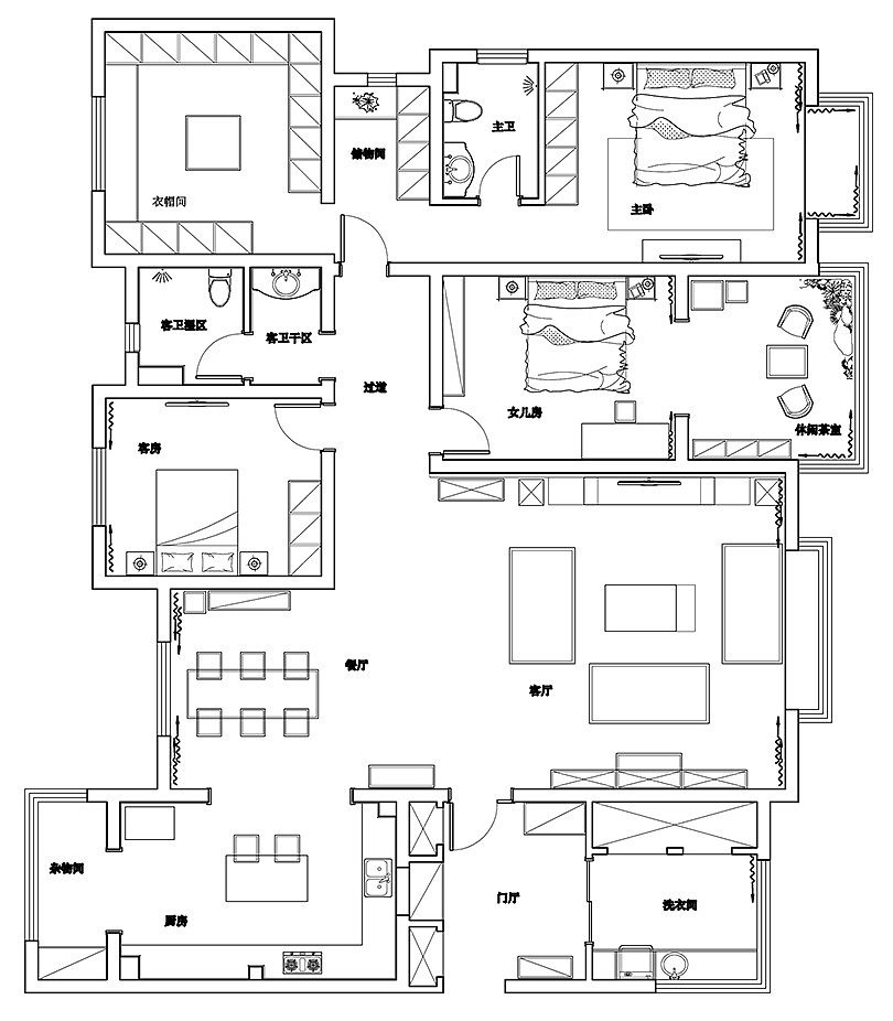郑州尚书苑240平四室两厅新中式案例装修效果图