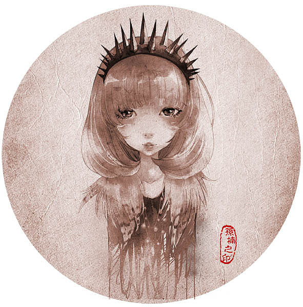 孙楠给我的感觉就是一个朋克萝莉，平常的穿着总有铆钉、皮夹克、皮草这些元素，但在她自己的画作中却有童话的一面，所以我将她画出娃娃脸加朋克造型。