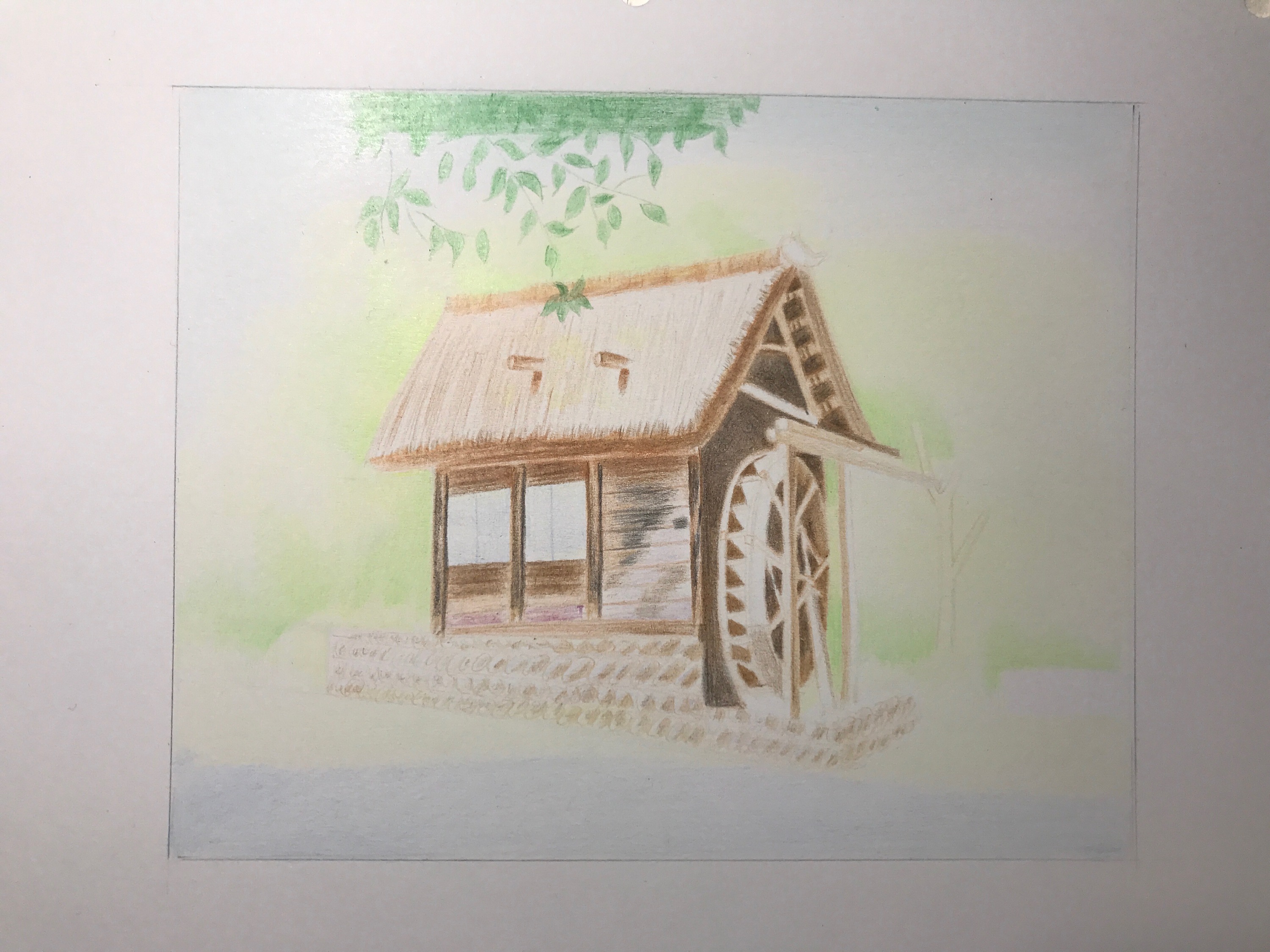 简易田园小木屋绘画图片