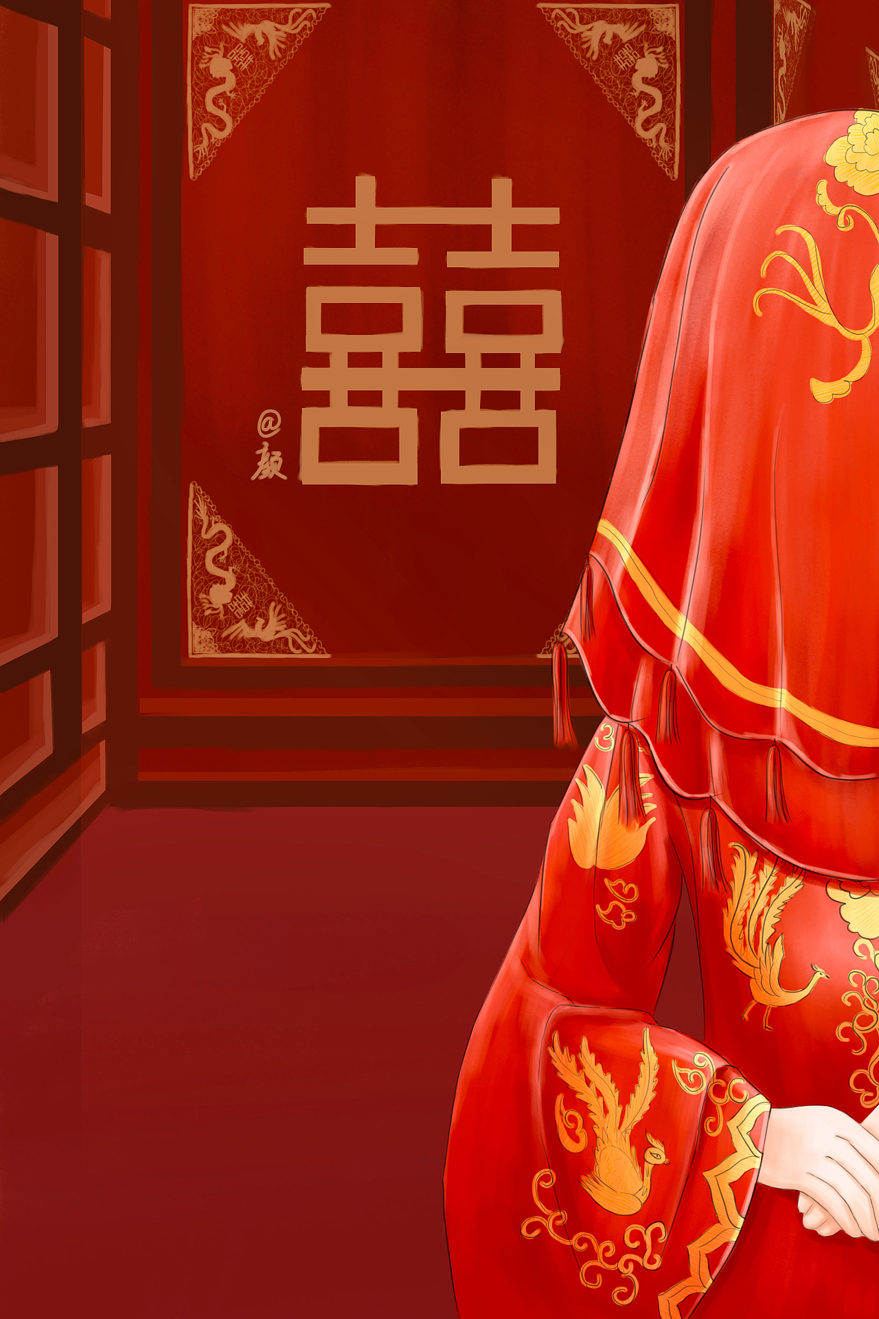 明制汉服大婚手绘插画