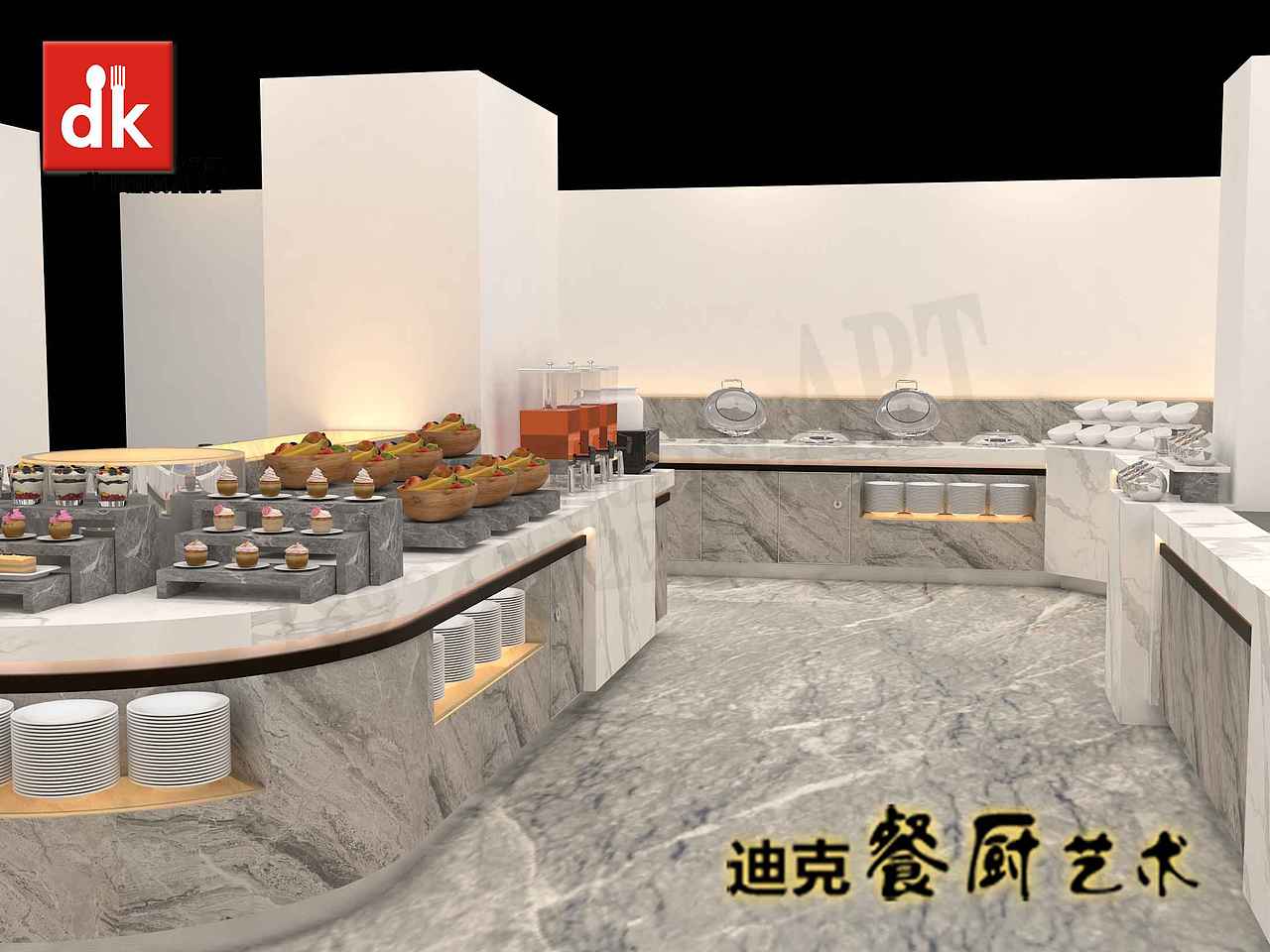 酒店自助餐取餐台 岩板大理石自助餐台效果图 布菲台
