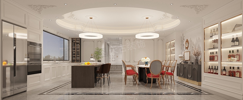 首钢美利山别墅装修案例,浪漫法式风设计效果图