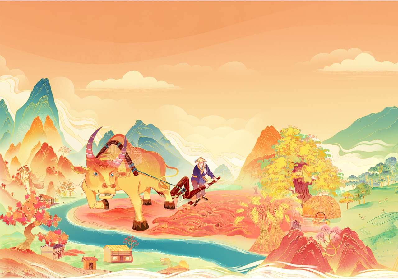 五牛绘|辛丑牛年新年插画（图ZMjM4NDAzNjQw） - 商业插画 - 站酷设计师渐青光原创素材 - 站酷ZCOOL
