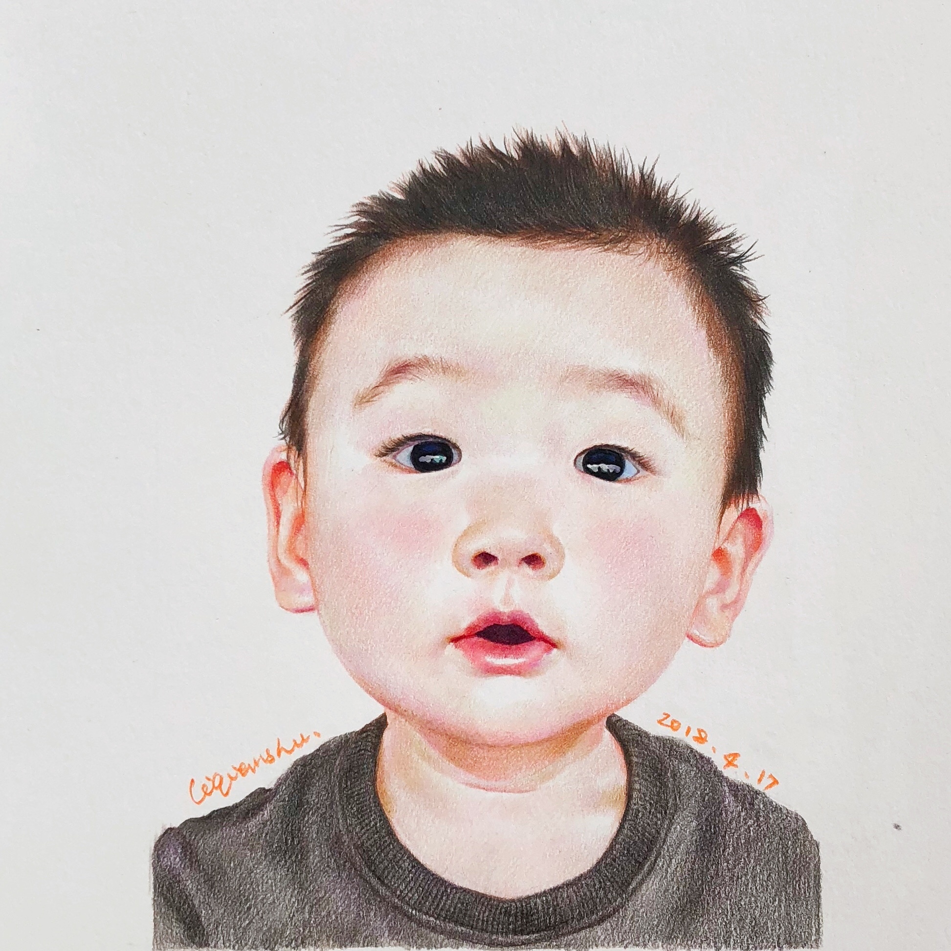 彩铅人物肖像-宝宝与大叔
