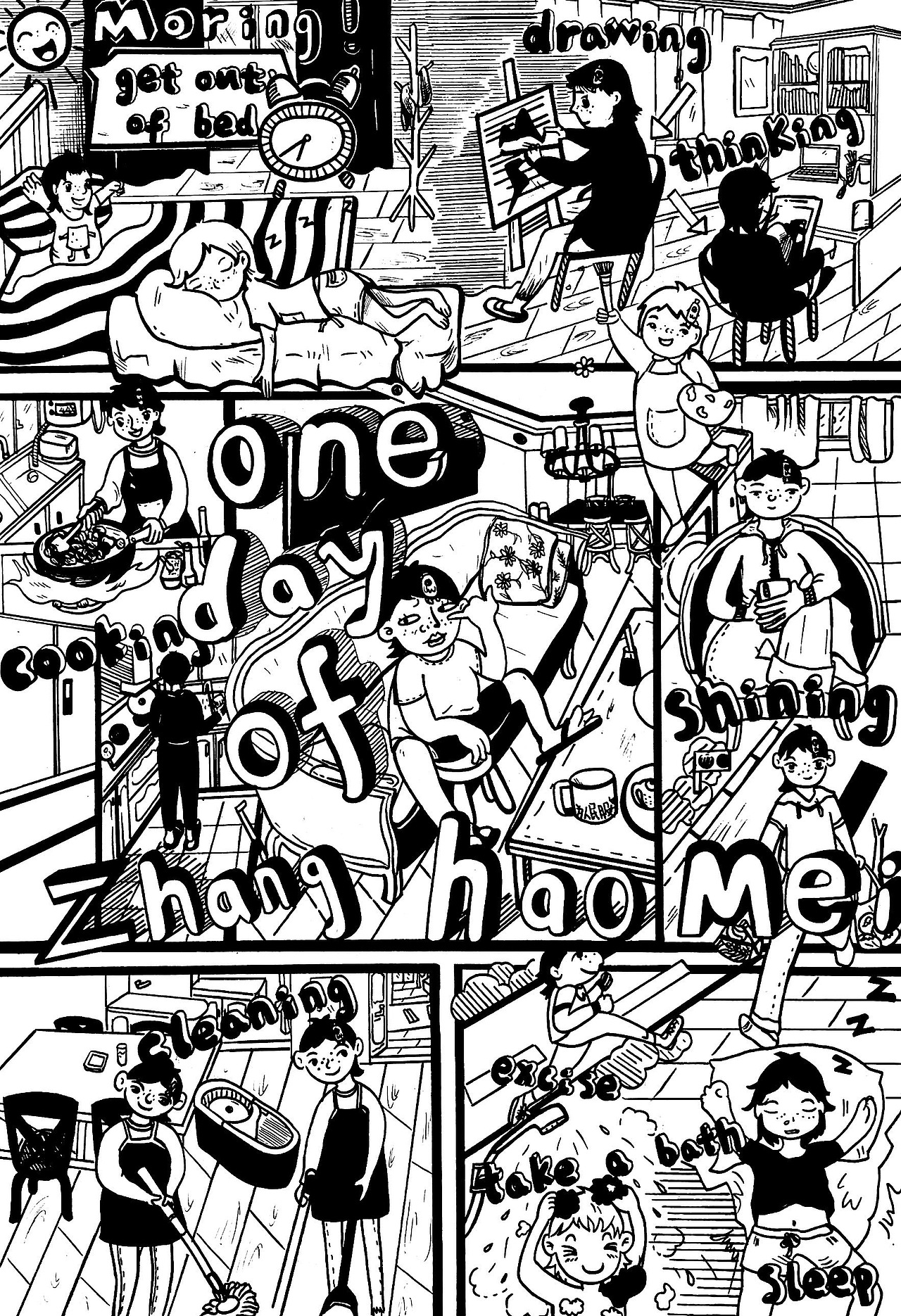 《张好美的一天》（图ZMjI5NjEzNzI0） - 创作习作 - 站酷设计师正在画画的张好美原创素材 - 站酷ZCOOL