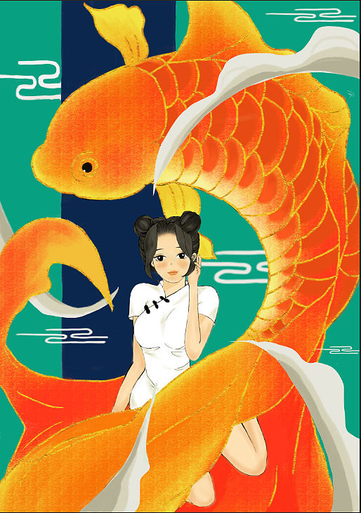 锦鲤女孩。（图ZMjU2ODE2OTMy） - 商业插画 - 站酷设计师宇羽酱原创素材 - 站酷ZCOOL