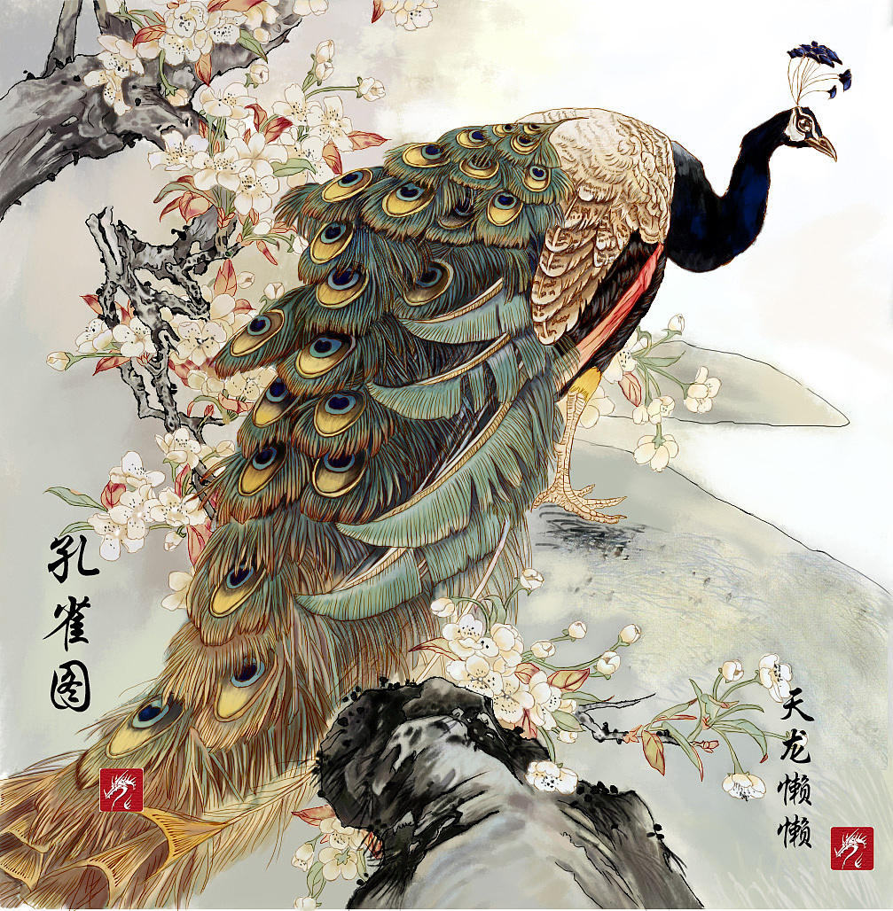 孔雀图（图ZMjc0NjY3MzI=） - 创作习作 - 站酷设计师天龙懒懒原创素材 - 站酷ZCOOL