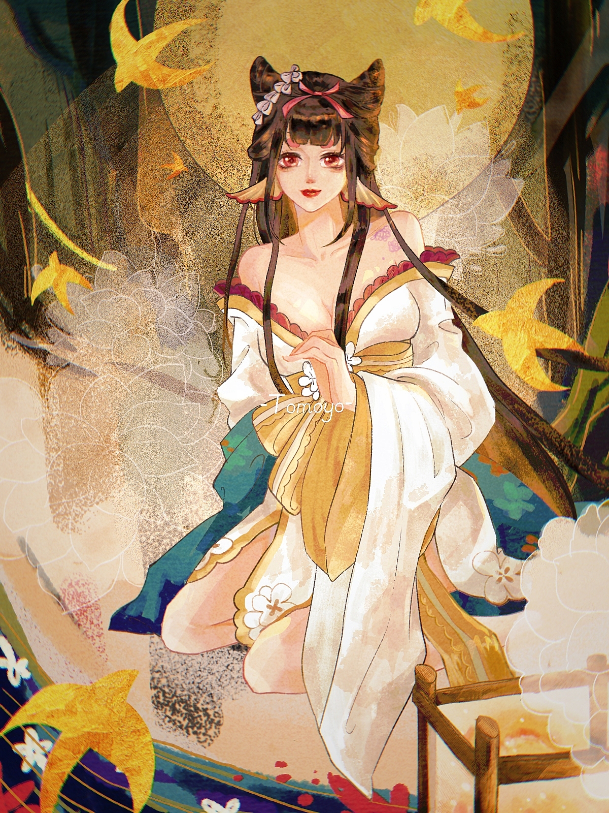 原创作品插画创作习作手绘水彩水墨阴阳师花鸟卷游戏插画同人图一这里