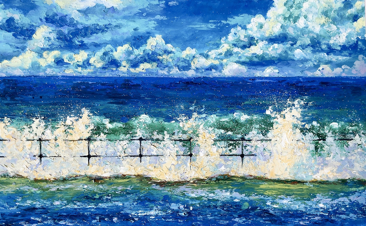 油画棒/落日与海