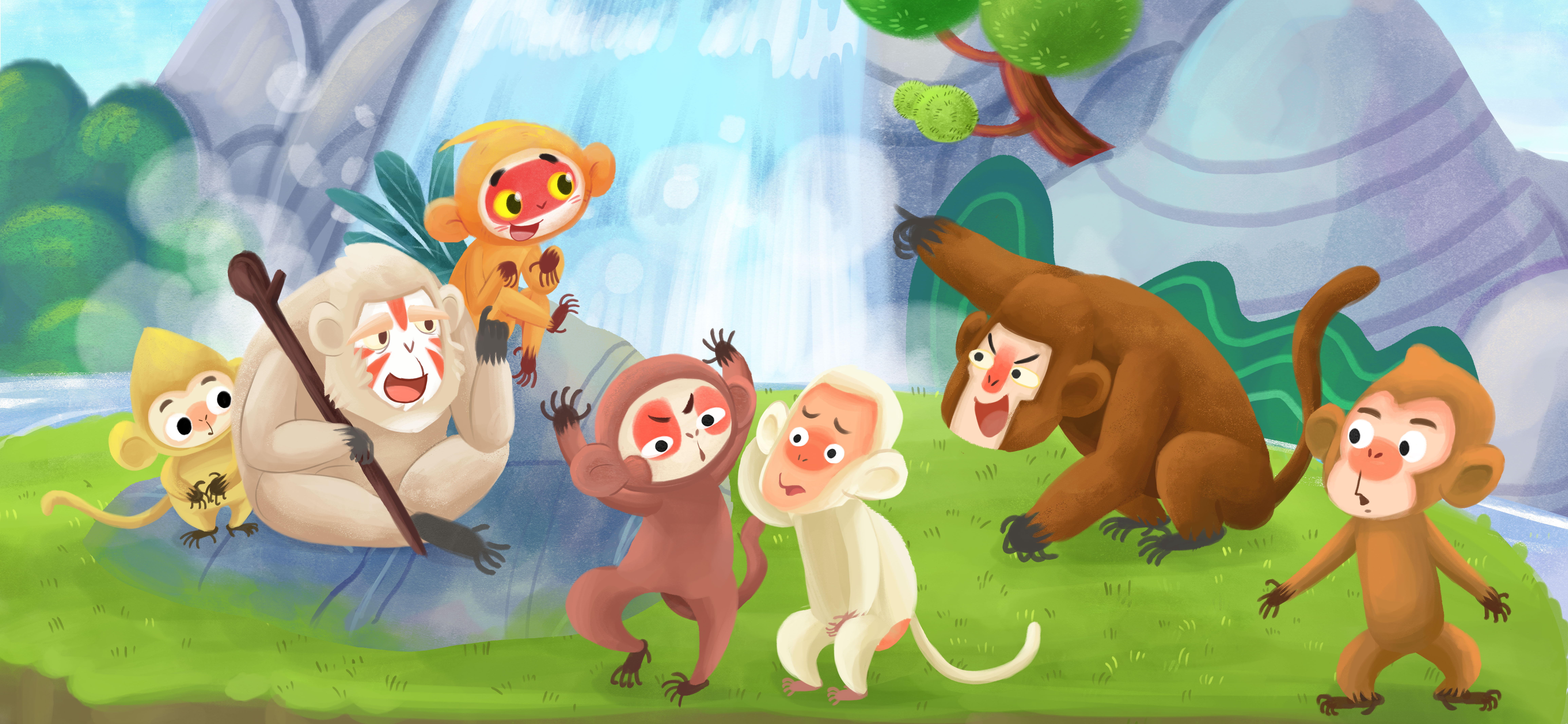 猴王出世插画图片