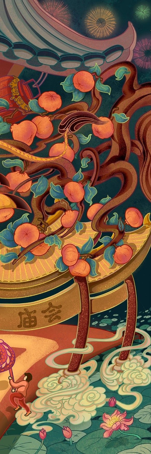 新年插画《联莲有鱼,牛年大吉》