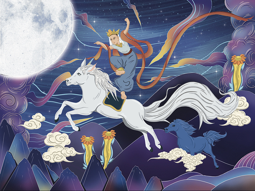 鹿王本生图故事插画练习—九色鹿