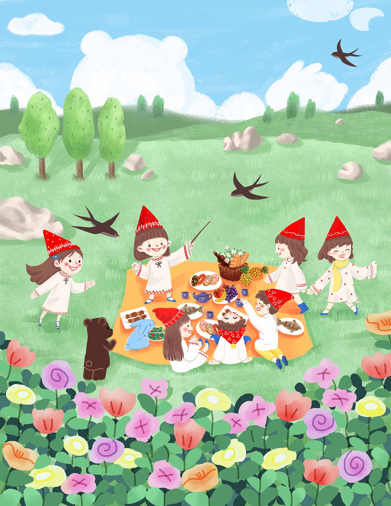 仙女聚会野餐呀|插画|商业插画|半月姑娘 - 原创作品 - 站酷 (zcool)