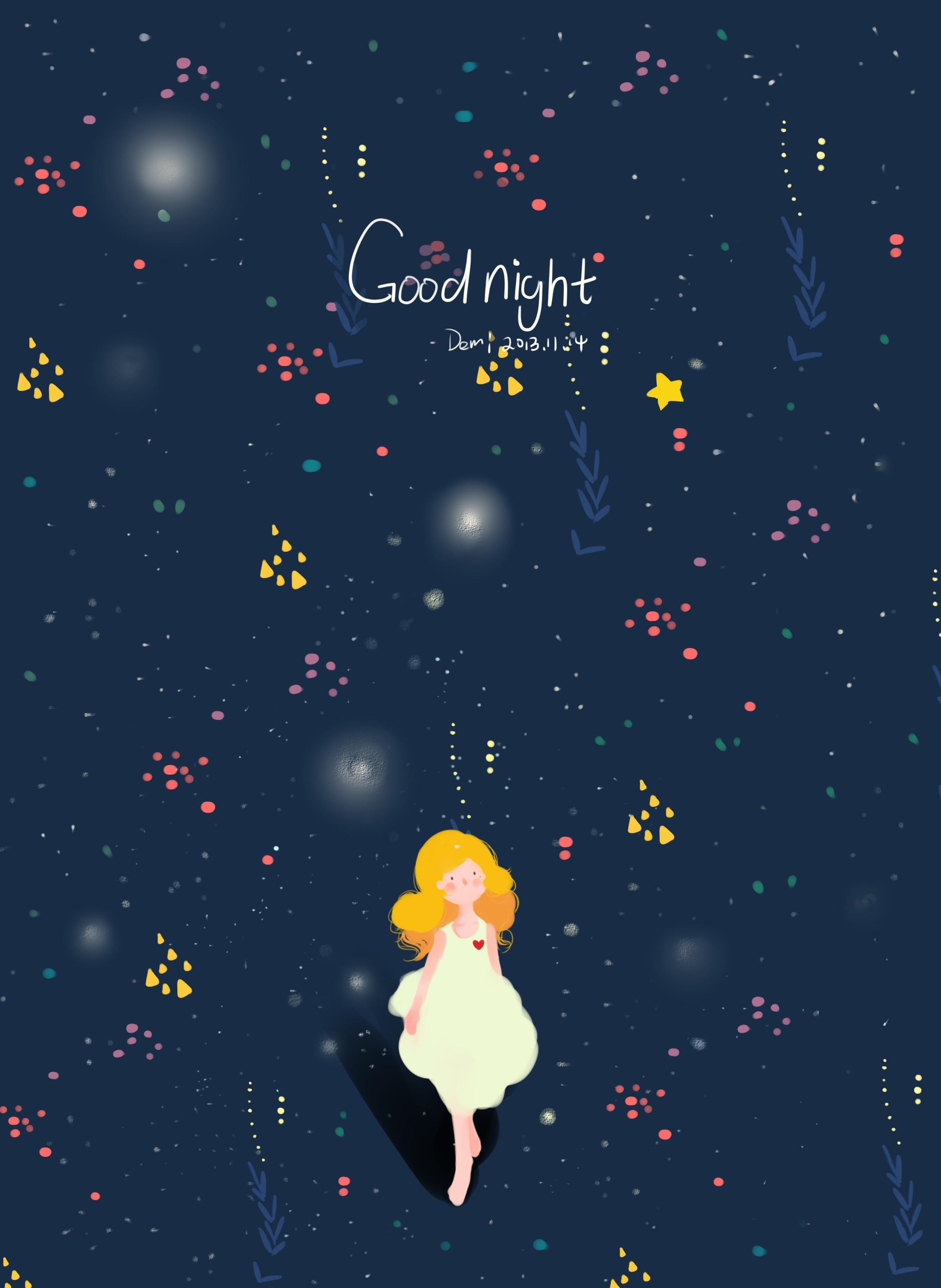 晚安世界女孩与月亮 卡通可爱配图插画图片-千库网