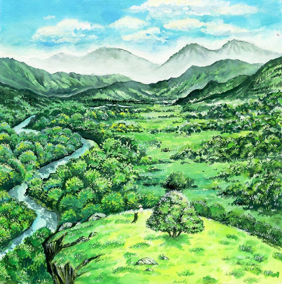 不透明水彩手绘动漫场景