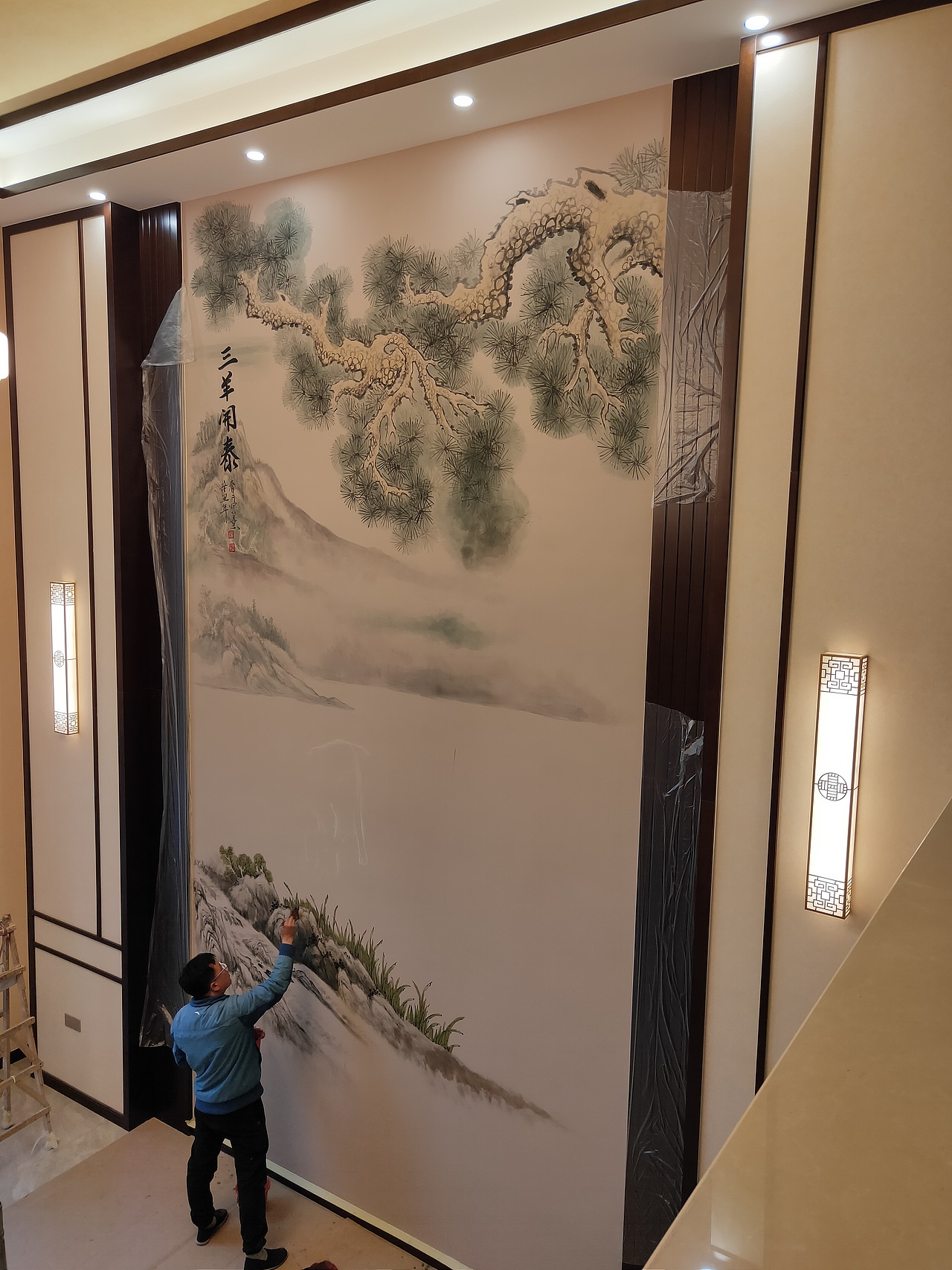 别墅手绘背景墙~三羊开泰!未完待续!