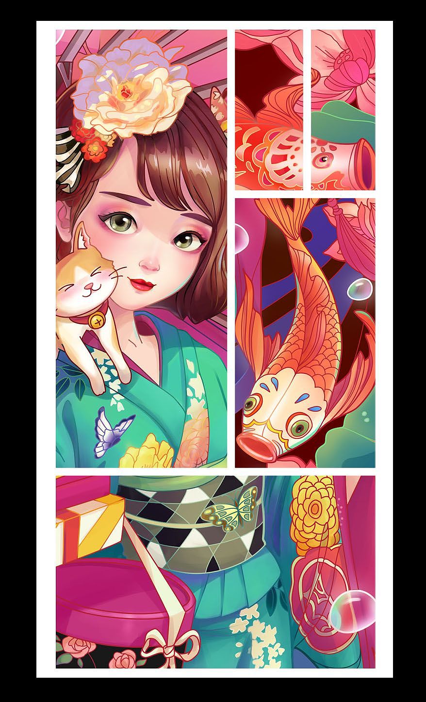 和服锦鲤（图ZMzEwNjUwMTg4） - 艺术插画 - 站酷设计师Evaliu0726原创素材 - 站酷ZCOOL