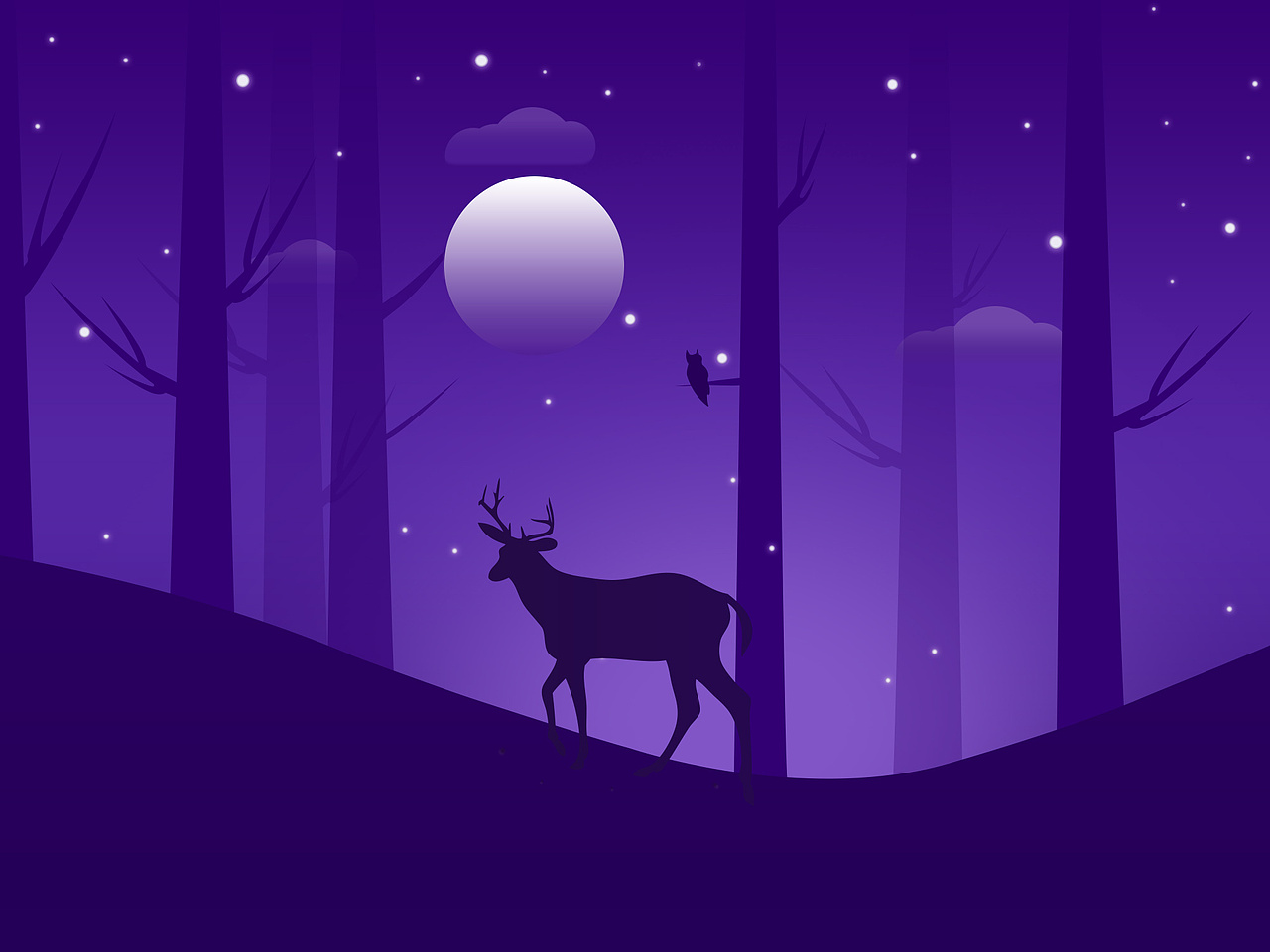 临摹渐变插画麋鹿蓝紫色调插画步骤解析