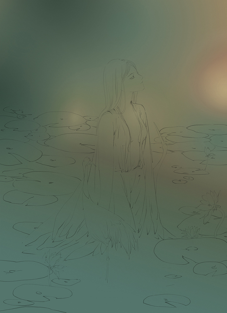 《鹤女望天》绘制过程图（图ZMTIxNDM2NDg=） - 创作习作 - 站酷设计师詹詹詹小花原创素材 - 站酷ZCOOL