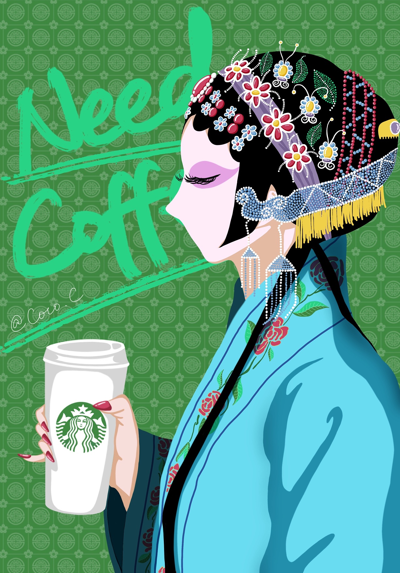 【原创插画】京剧ft.现代饮品