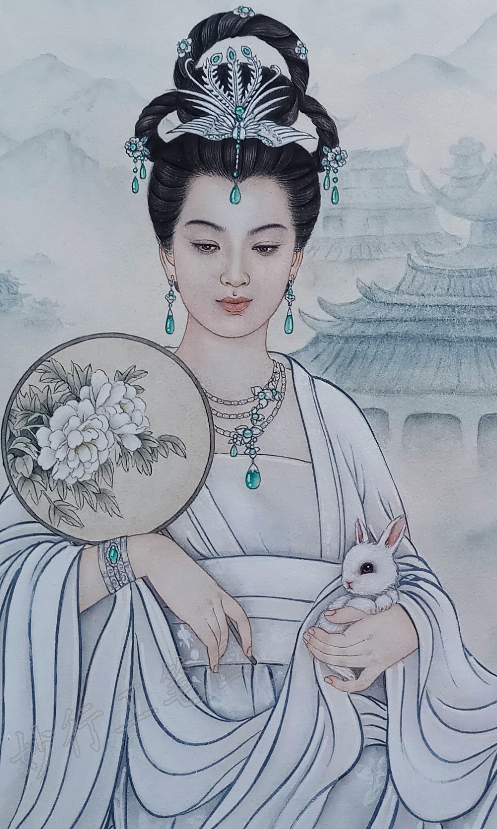 但愿人长久 千里共婵娟|纯艺术|绘画|居士工笔_原创作品-站酷zcool