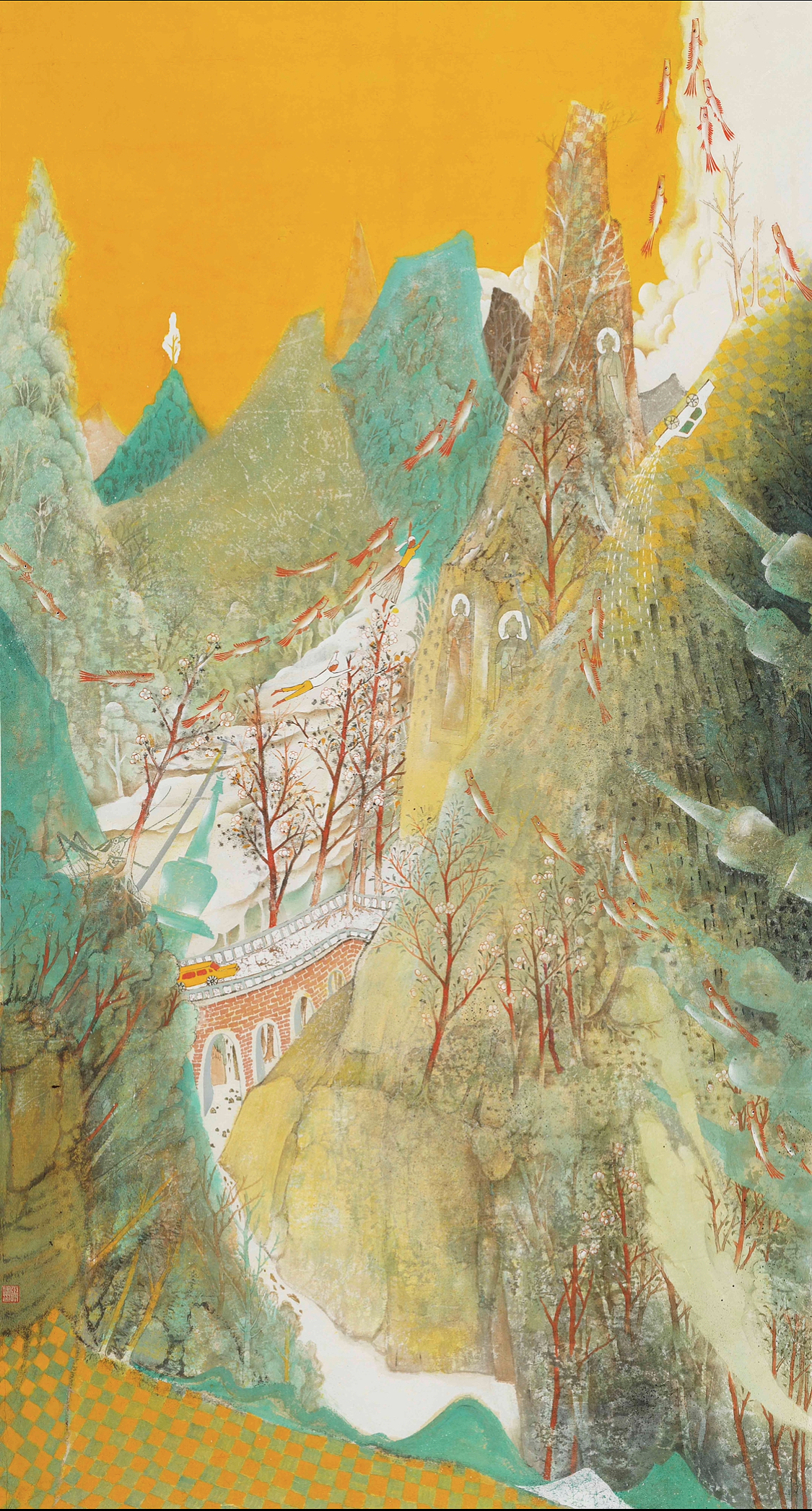 重彩山水,纸本,矿物色,180×97厘米郑州/艺术工作者/4年前/153浏览付