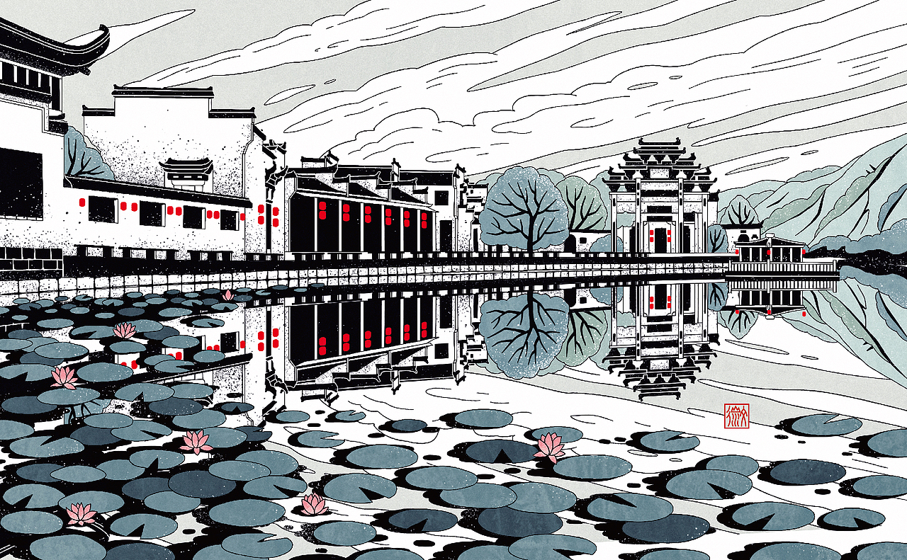 徽州地理插画纪念品设计