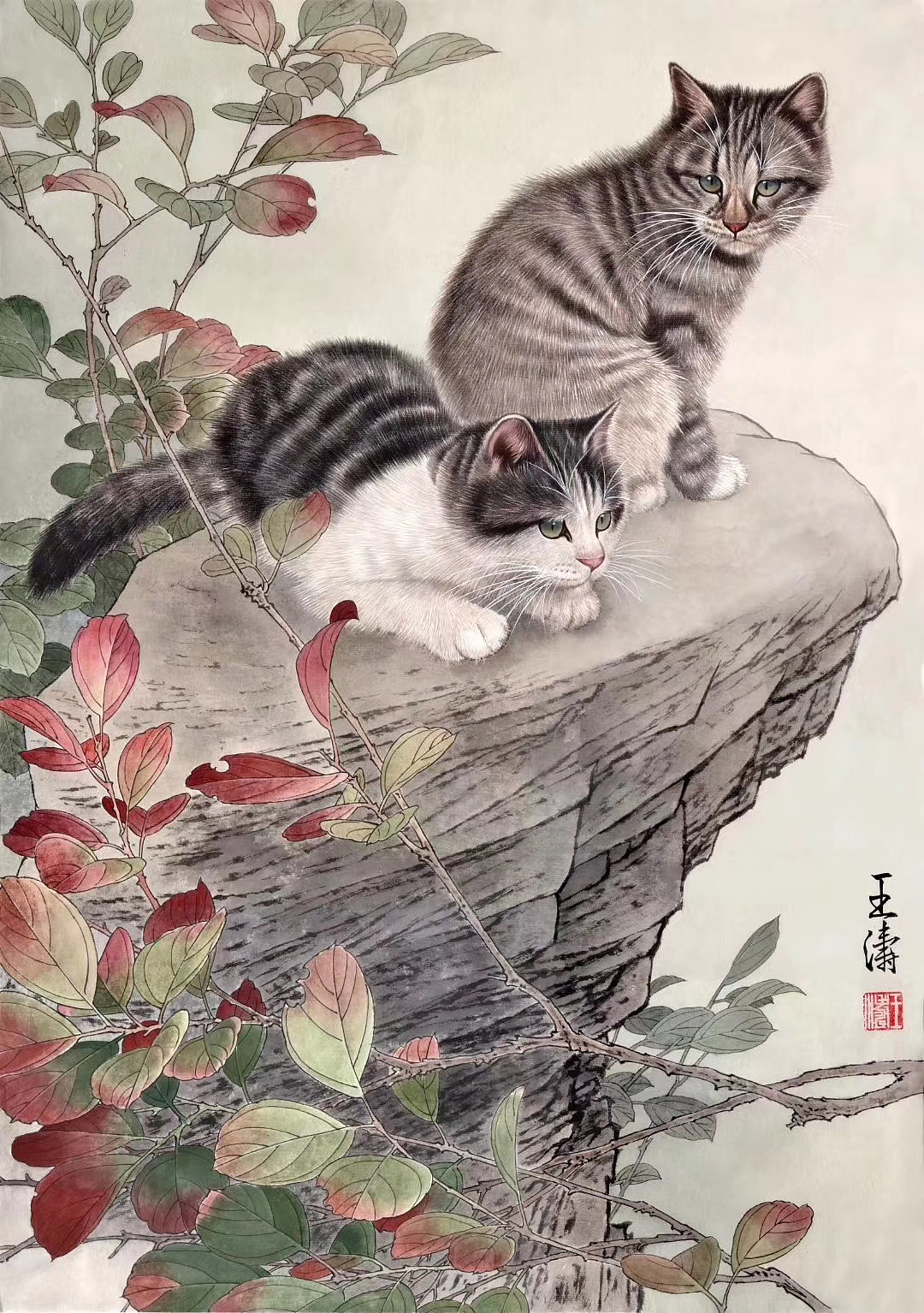 画家王涛工笔画猫作品