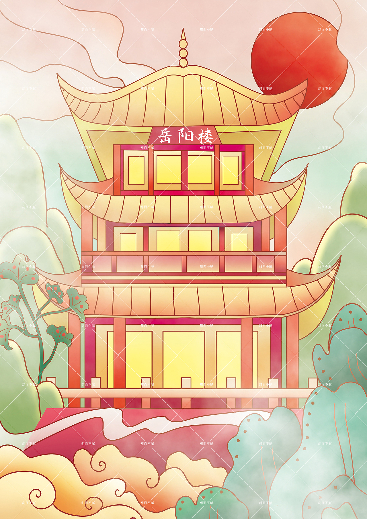 中国风建筑系列插画国潮
