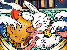 国潮插画--中秋玉兔