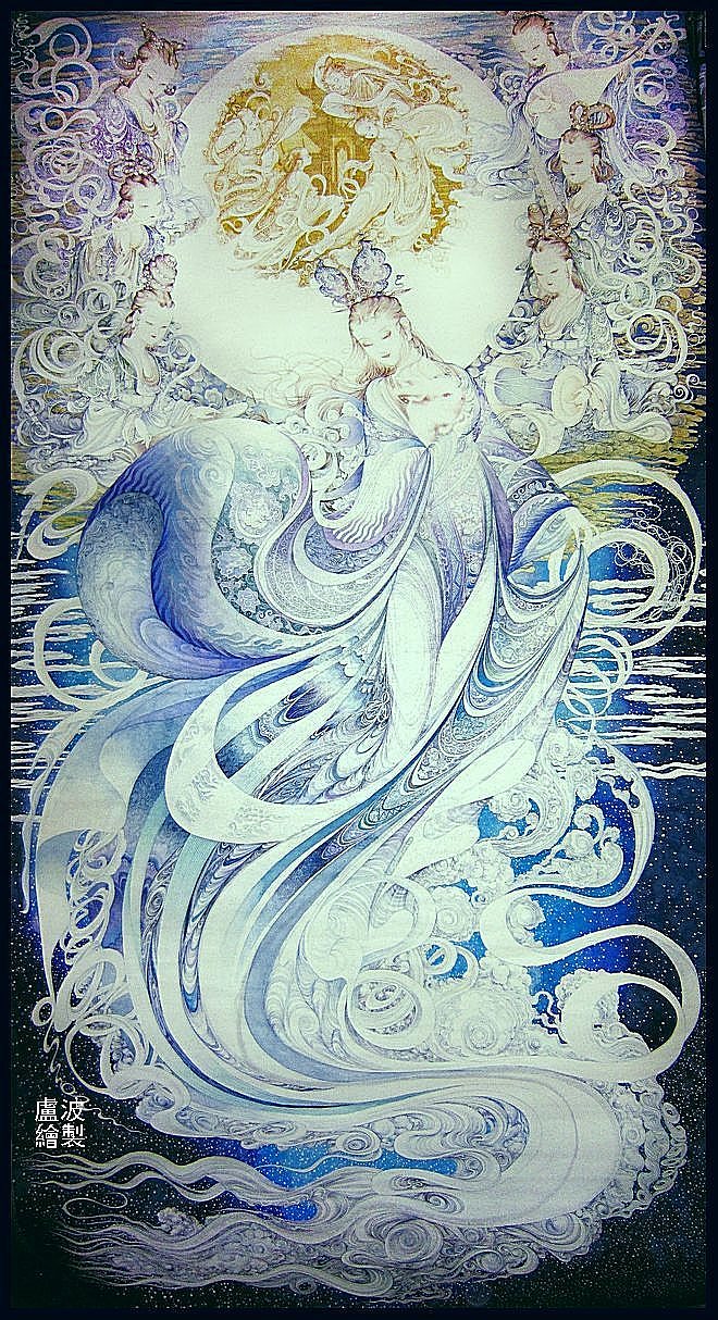 月中天——卢波手绘大幅插画嫦娥（图ZMTk1MTE5Mjg=） - 绘画 - 站酷设计师卢波原创素材 - 站酷ZCOOL