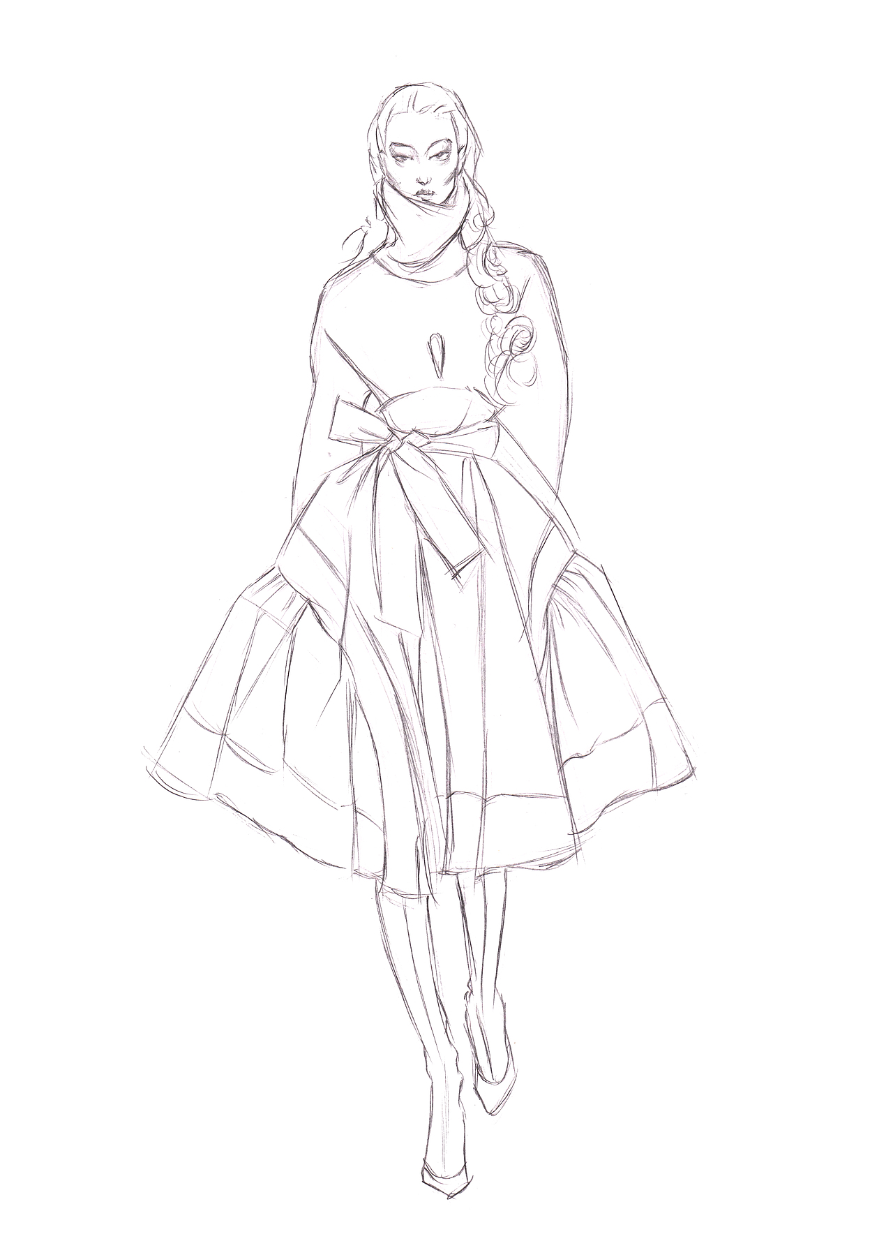 时装画分解步骤 廓形半裙