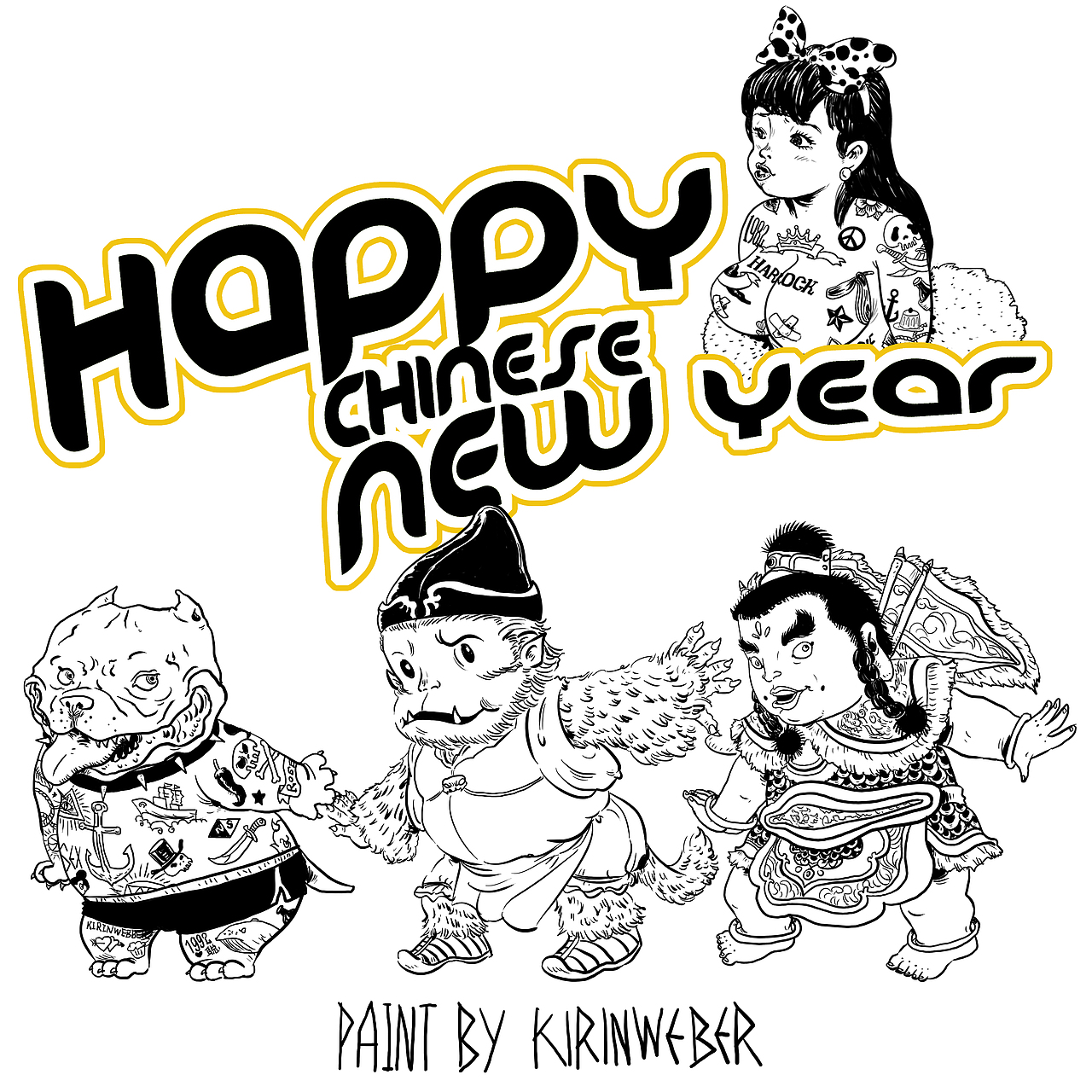 新的插画,双色和涂鸦的风格