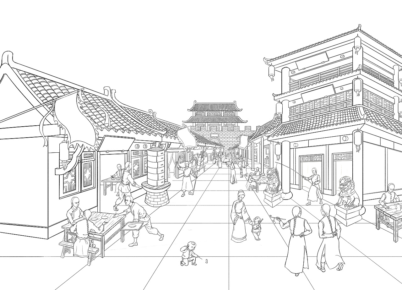 几张"古代街景" 包装插画