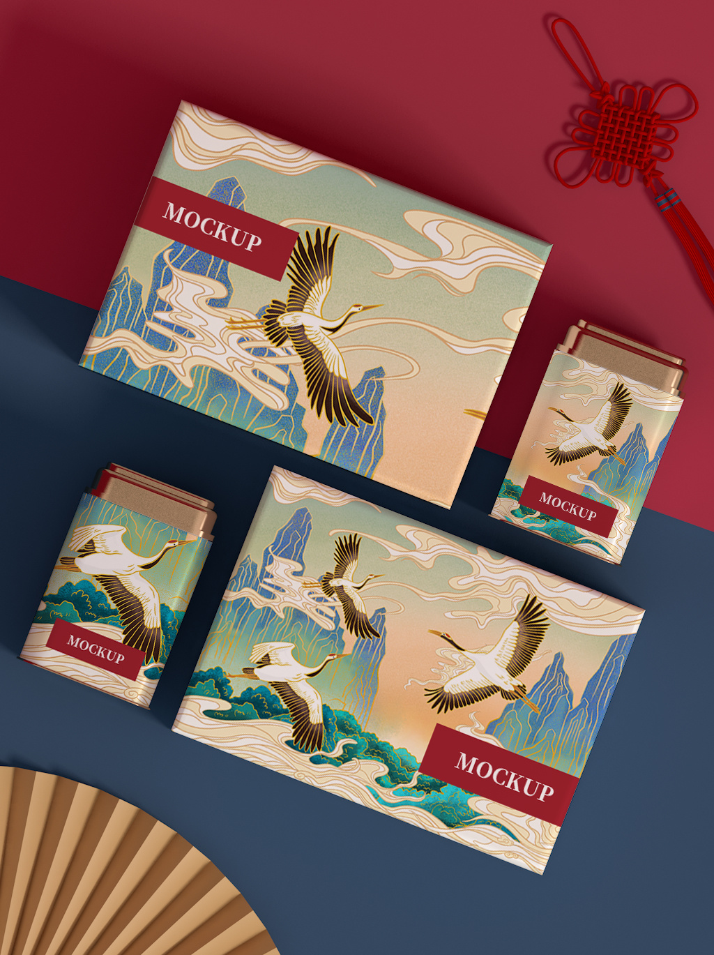 国潮风山水画仙鹤图包装