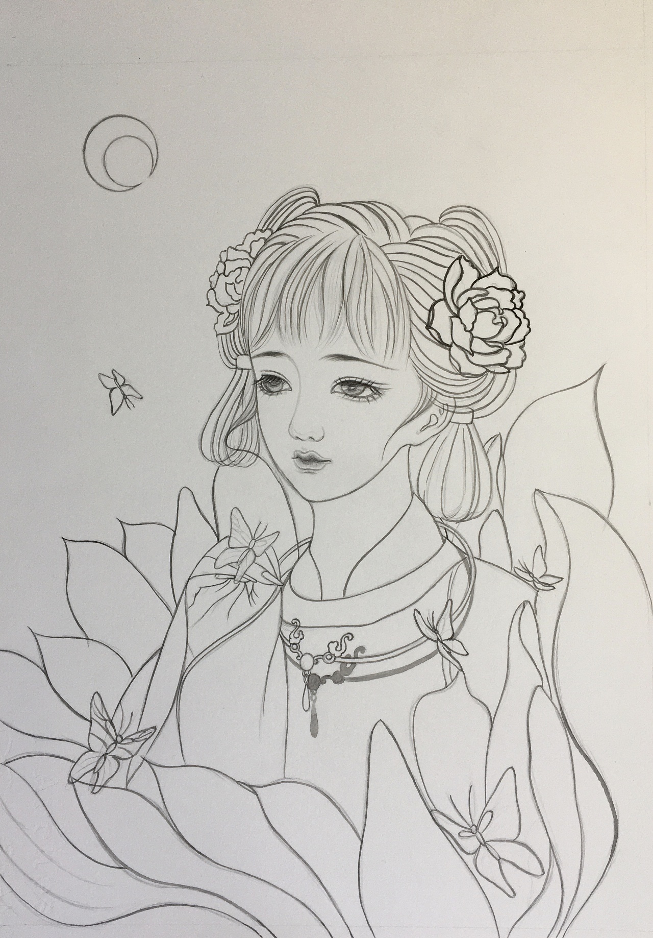 原创水彩古风插画美女一幅