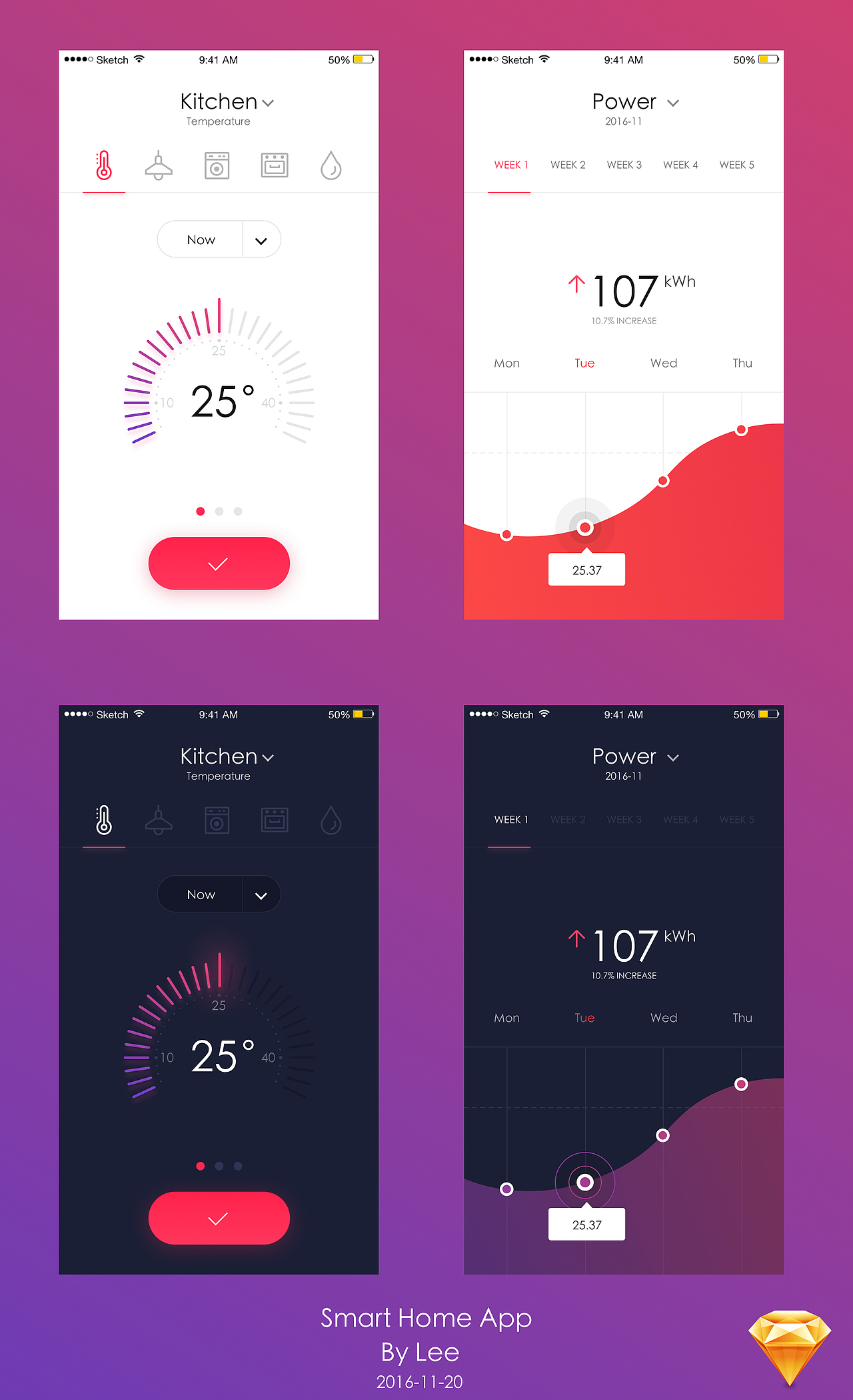 Sketch练习 【Smart Home App】（图ZNjM5MDA1NzY=） - APP界面 - 站酷设计师DesignedByLee原创素材 - 站酷ZCOOL
