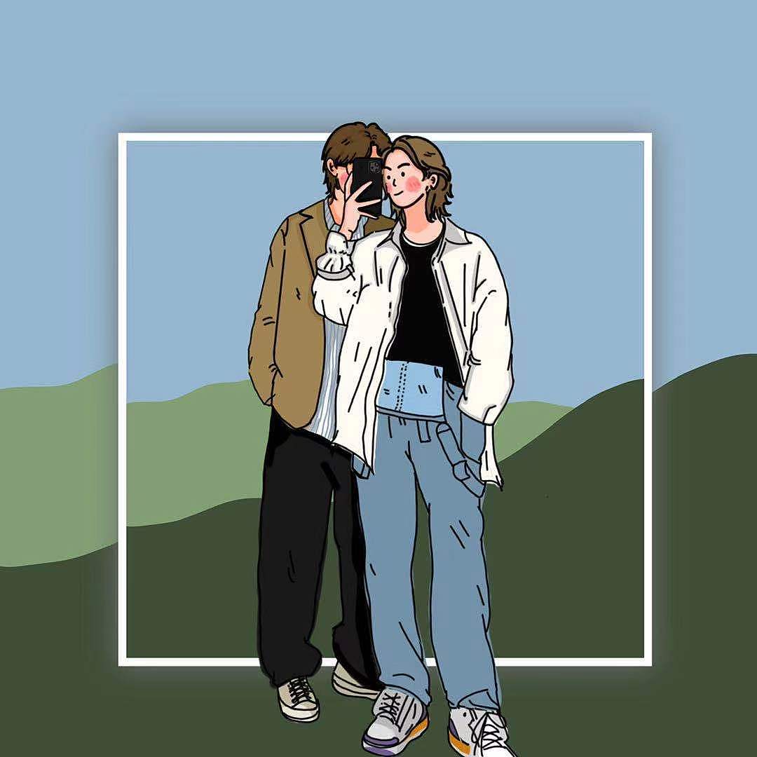 情侣插画i简约线条人物插画